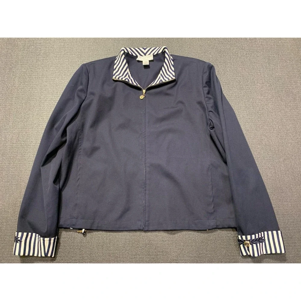 St John Sport Nautical Zip Front Jacket Womens Size Medium Yacht Rope Navy White